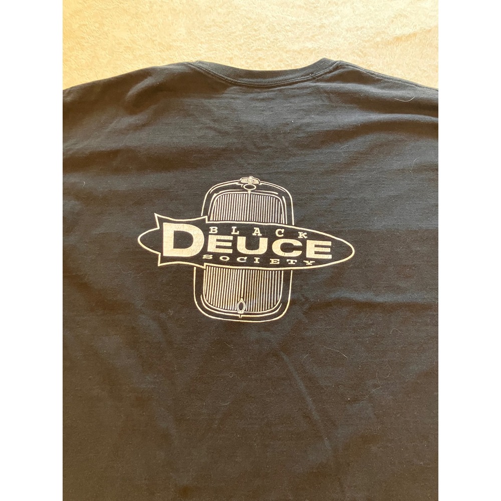 Vintage Hanes Black Deuce Society T-Shirt Mens XL Black Y2K Graphic Hot Rod Car